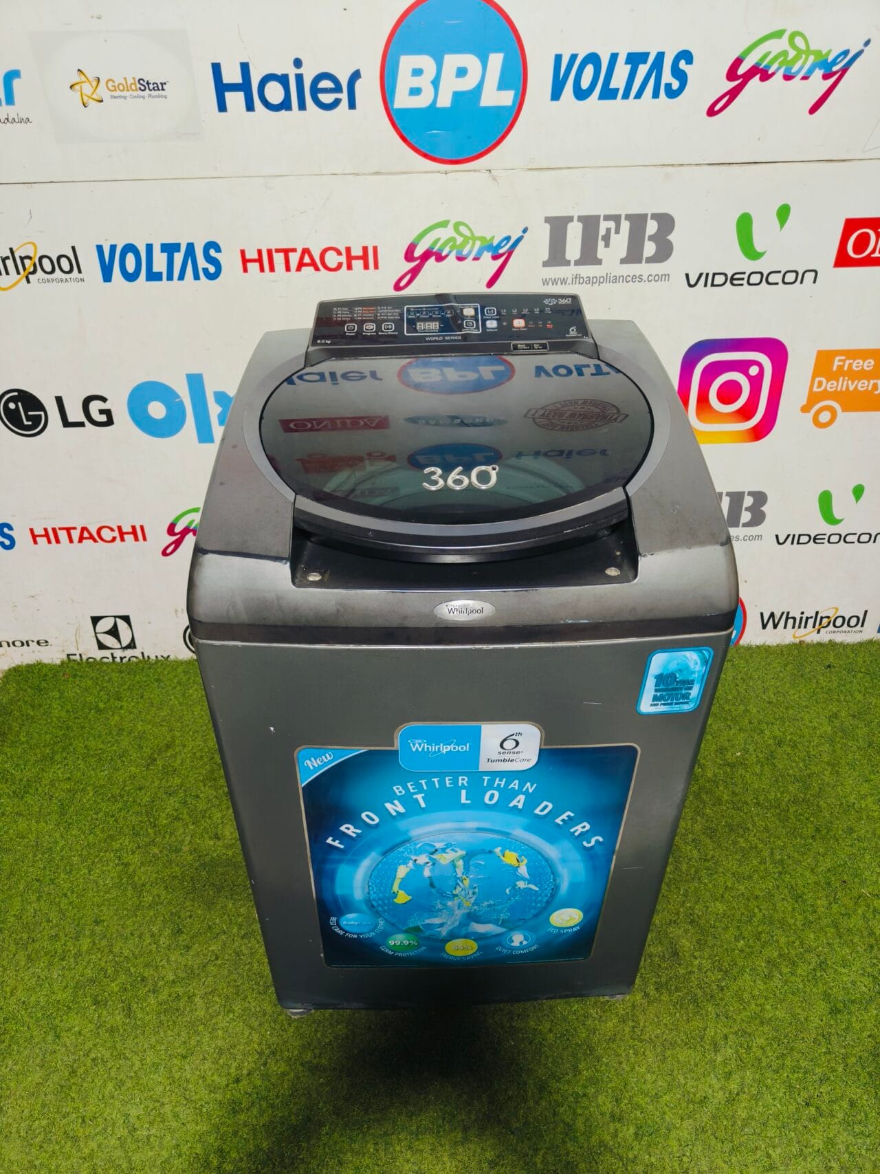 whirlpool 6th sense 360 degree tumble care 8 kg grey in colour fully automatic top load washing machine - Image 2