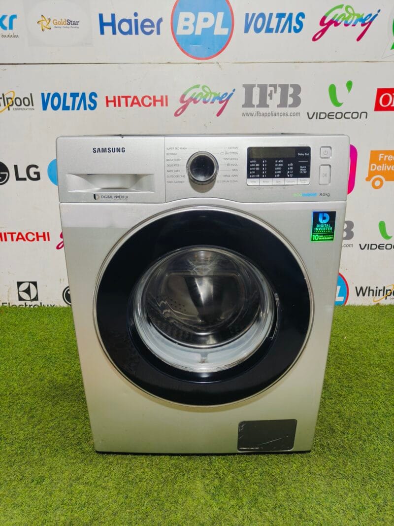 Samsung digital inverter eco bubble 8 kg silver and black in colour fully automatic front load washing machine