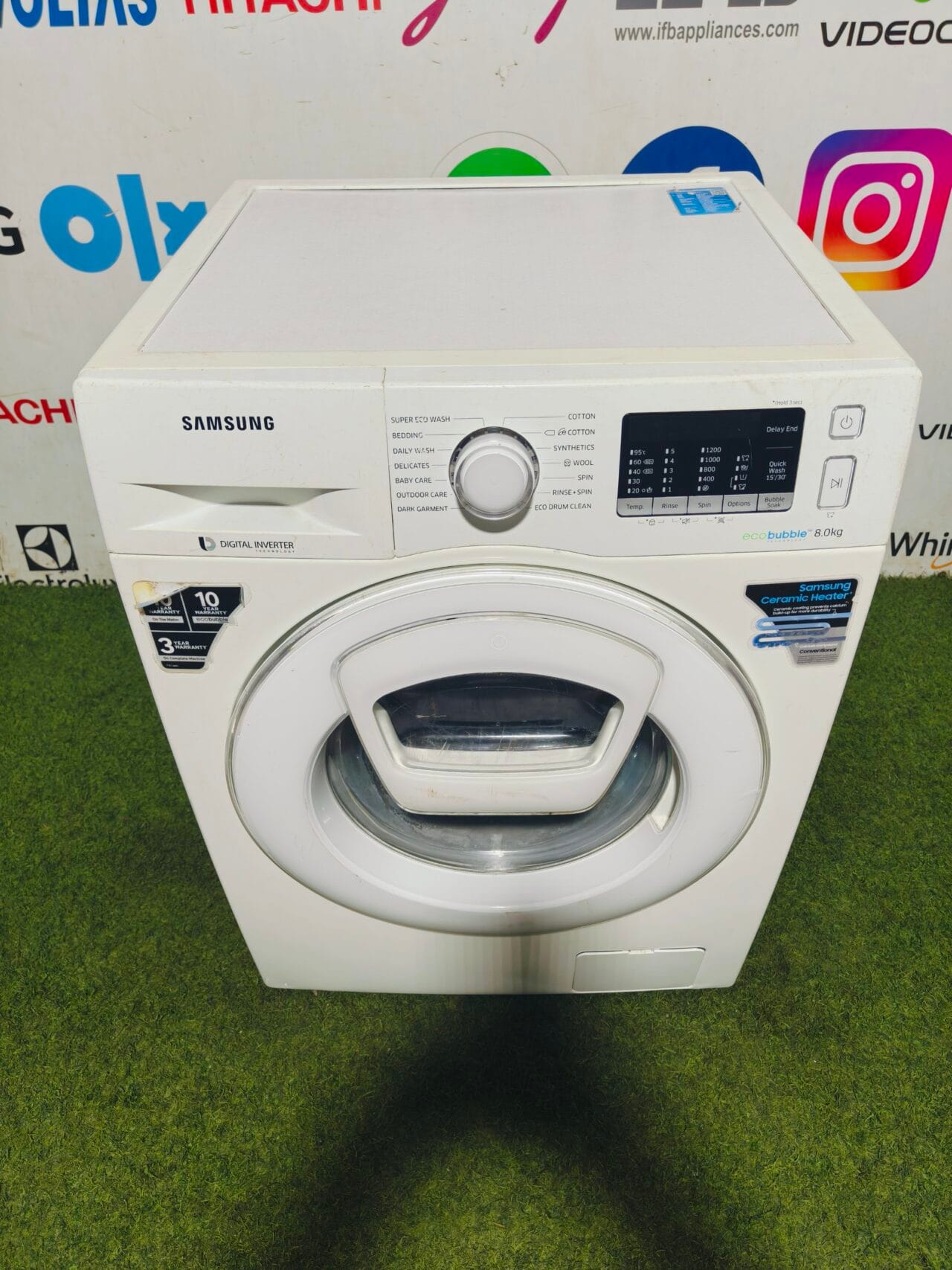 Samsung digital inverter eco bubble technology with ceramic heater fully white in colour 8 kg gently used fully automatic front load washing machine - Image 2
