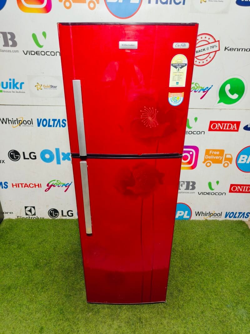 Electrolux deo fresh 4 star energy rating inbuilt stabiliser 280 lte red flower model used double door refrigerator
