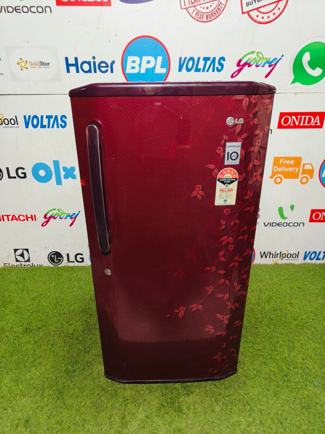 LG five star energy rating inbuilt stabiliser red flower model 200 lte gently used single door refrigerator