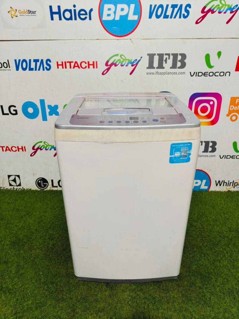 LG fuzzy logic turbo drum 6 kg double colour used fully automatic top load washing machine