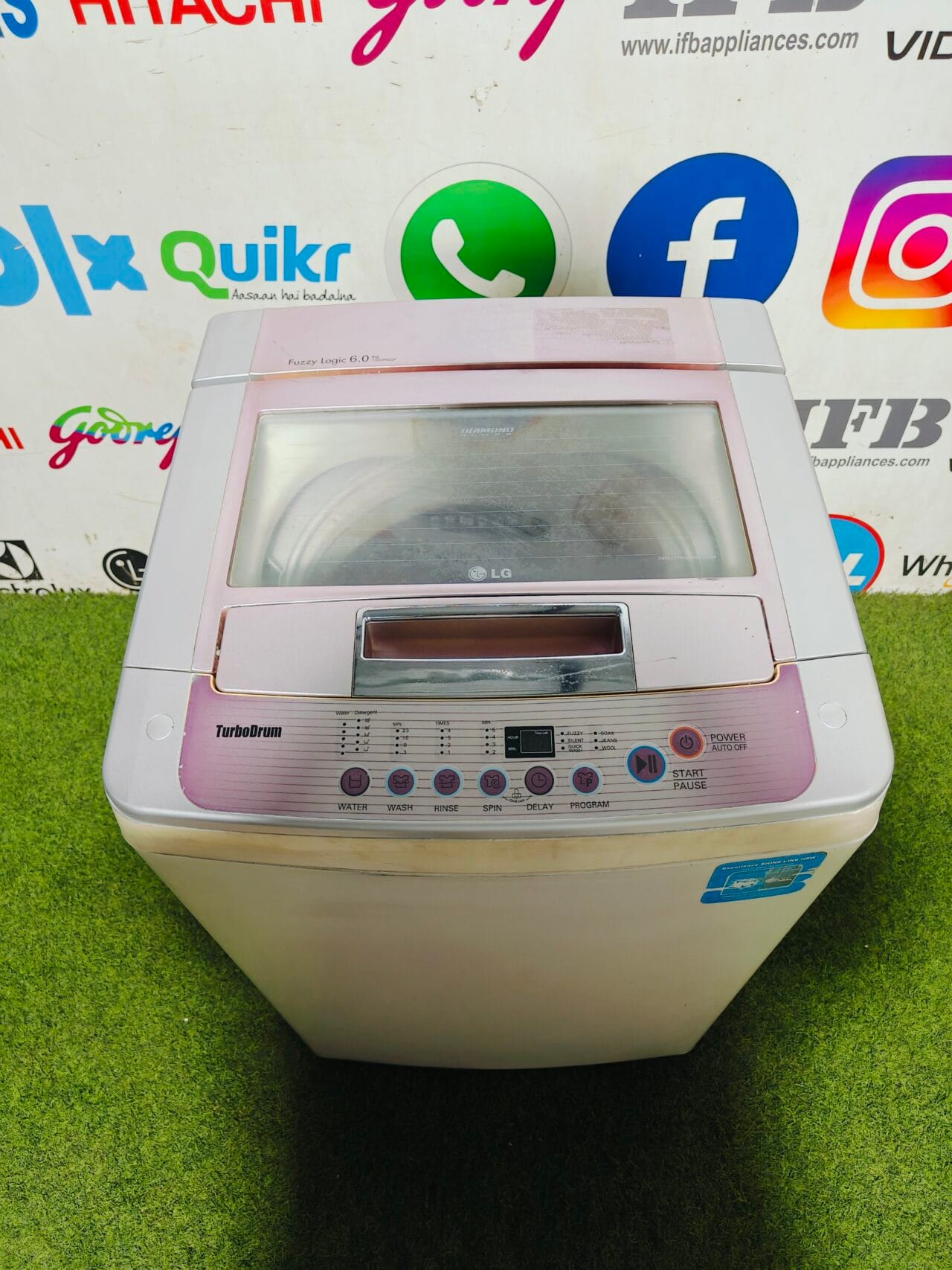 LG fuzzy logic turbo drum 6 kg double colour used fully automatic top load washing machine - Image 2