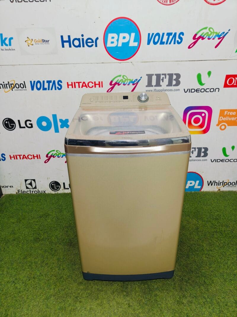 Haier soft closing door 7 kg gold in colour fully automatic with multiple programs used top load washing machine