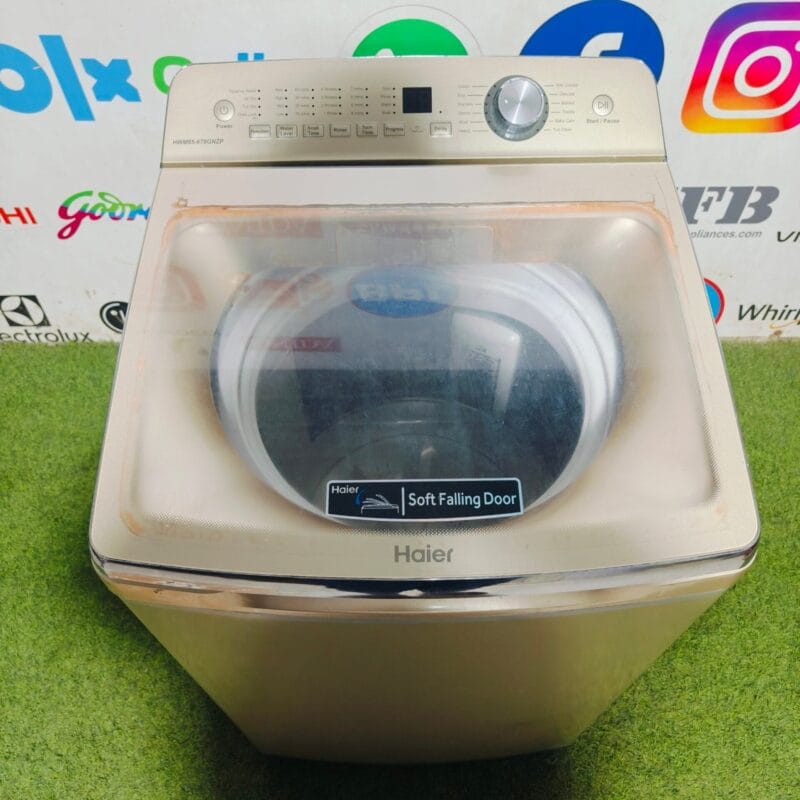 Haier soft closing door 7 kg gold in colour fully automatic with multiple programs used top load washing machine (Refurbished)