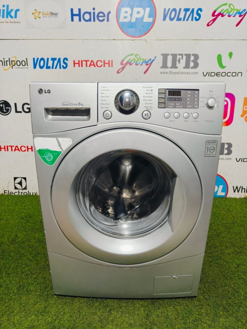 LG digital inverter Direct drive 8 kg silver in colour fully automatic front load used washing machine