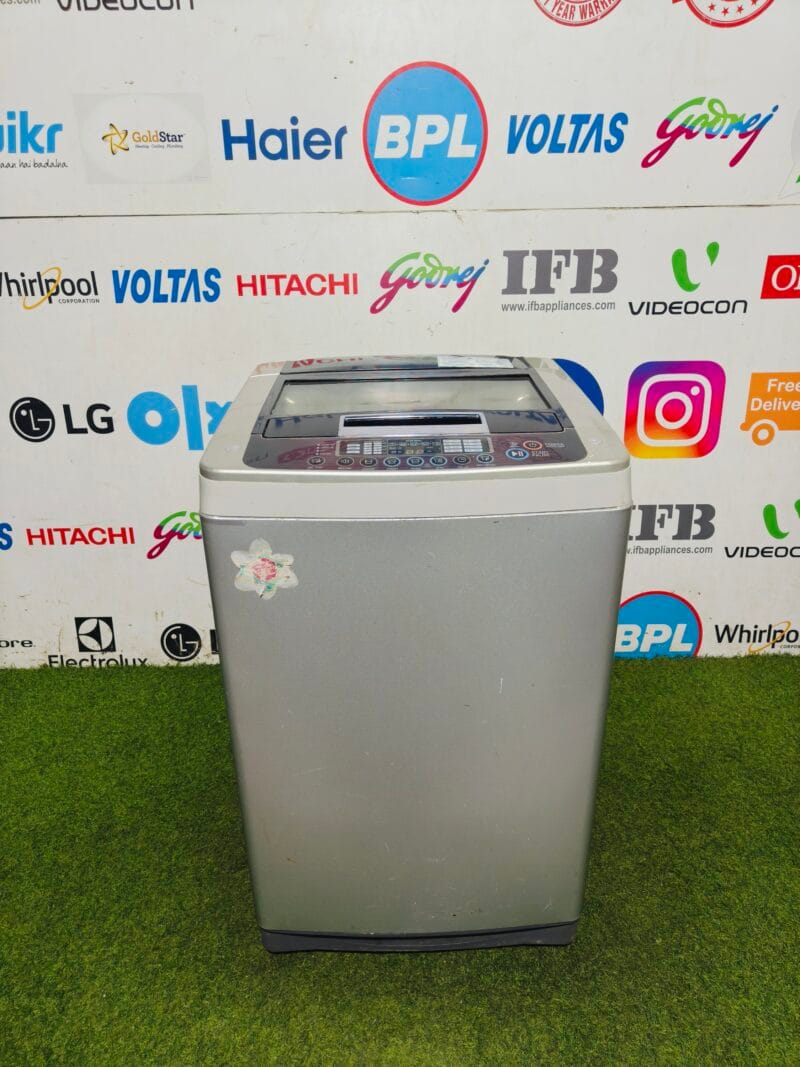 LG turbo drum 7 kg steel finish fully automatic top load gently used washing machine