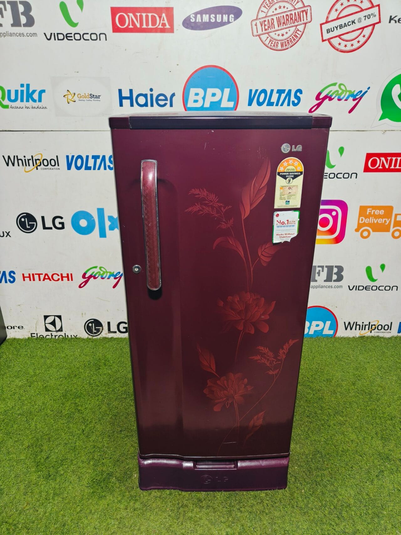 LG 5 star energy rating inbuilt stabiliser with base stand and onion tray 190 lte flower model single door refrigerator