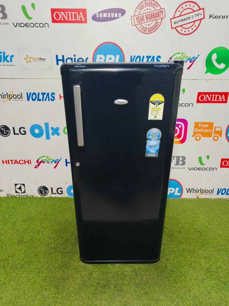 whirlpool 6th sense fusion 5 star energy rating inbuilt stabiliser  black in colour 210 lte single door refrigerator