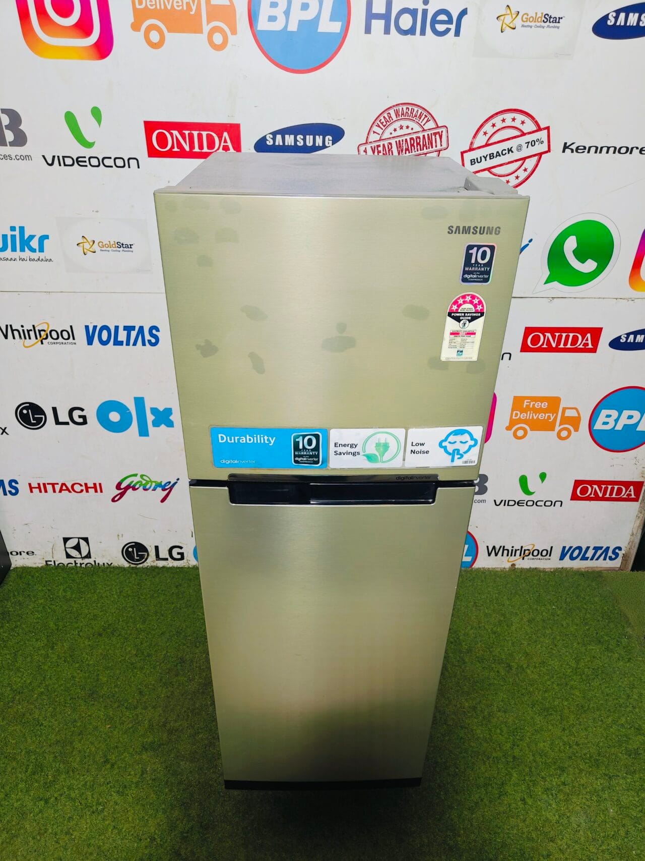 Samsung home connect digital inverter technology 5 star energy rating inbuilt stabiliser steel finish 260 lte gently used double door refrigerator - Image 2