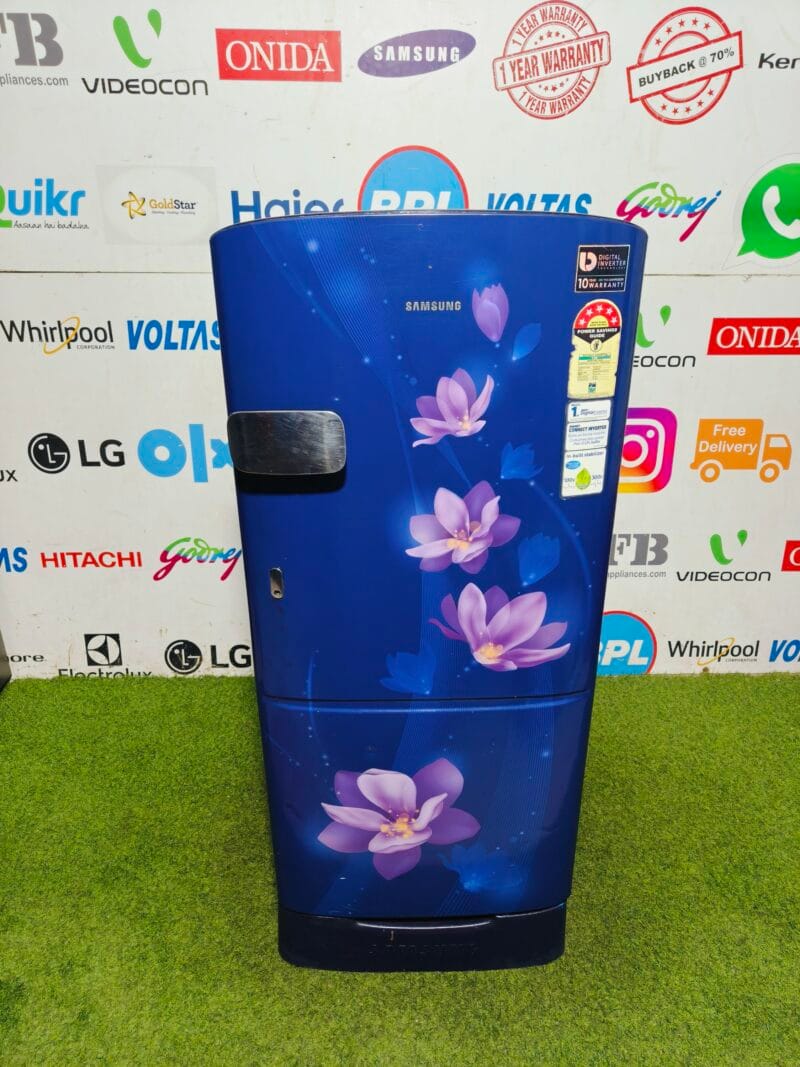 Samsung 5 star energy rating inbuilt stabiliser digital inverter with base stand and onion tray 190 lte gently used flower model single door refrigerator