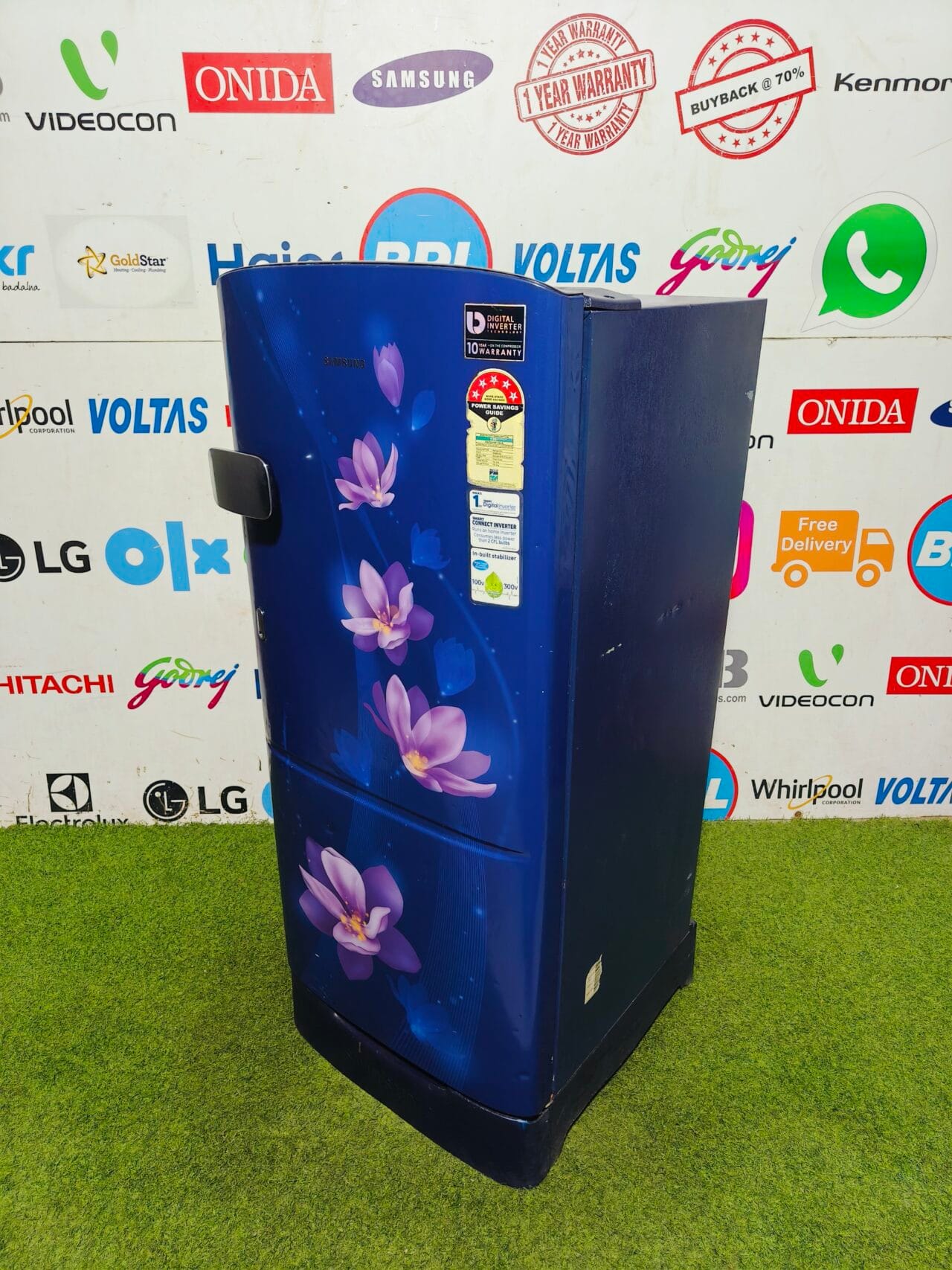 Samsung 5 star energy rating inbuilt stabiliser digital inverter with base stand and onion tray 190 lte gently used flower model single door refrigerator - Image 5