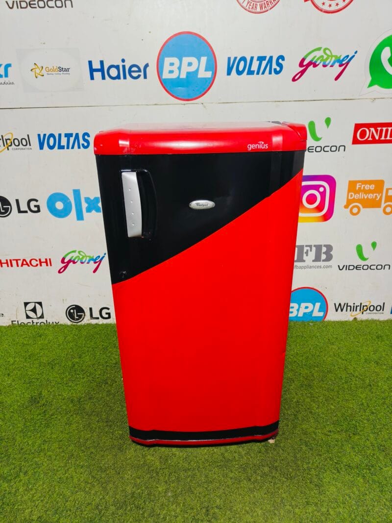 Whirlpool genius red & black in colour 190 lte inbuilt stabiliser used single door refrigerator