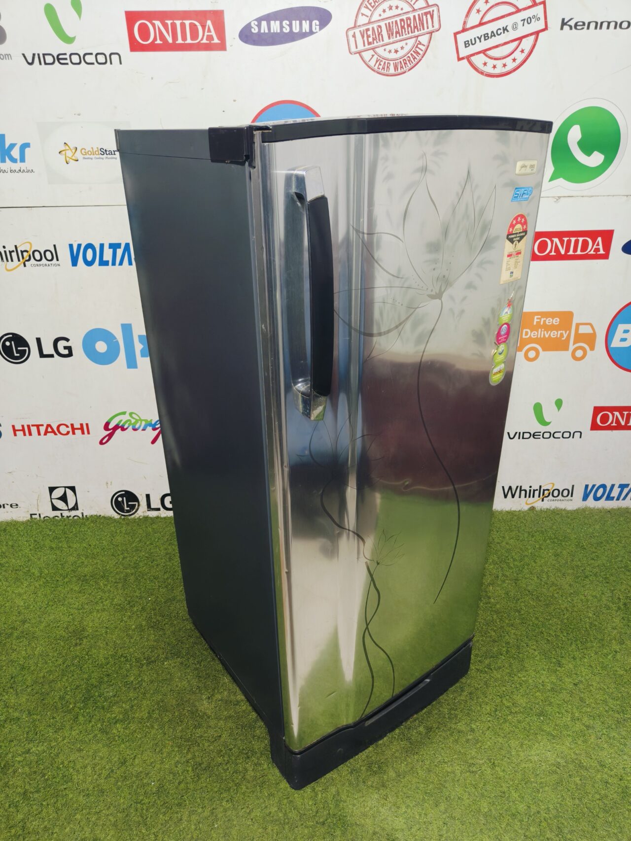 Godrej edge 5 star energy rating inbuilt stabiliser with base stand and onion tray 210 lte gently used steel finish flower model single door refrigerator - Image 4