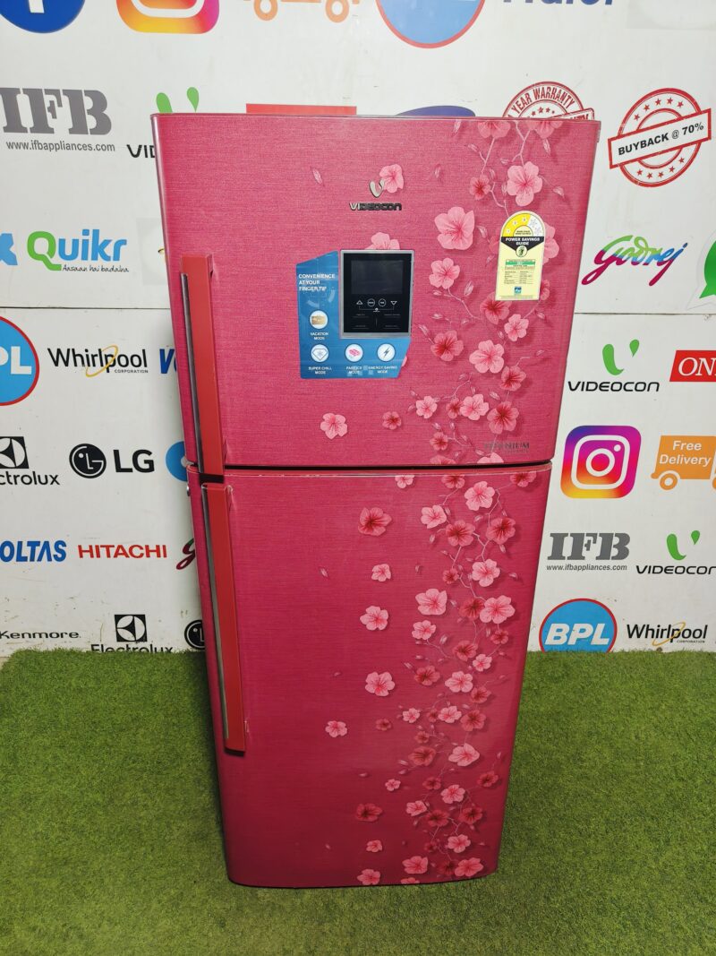 Videocon titanium luxury with digital display 260 lte pink flower model gently used double door refrigerator