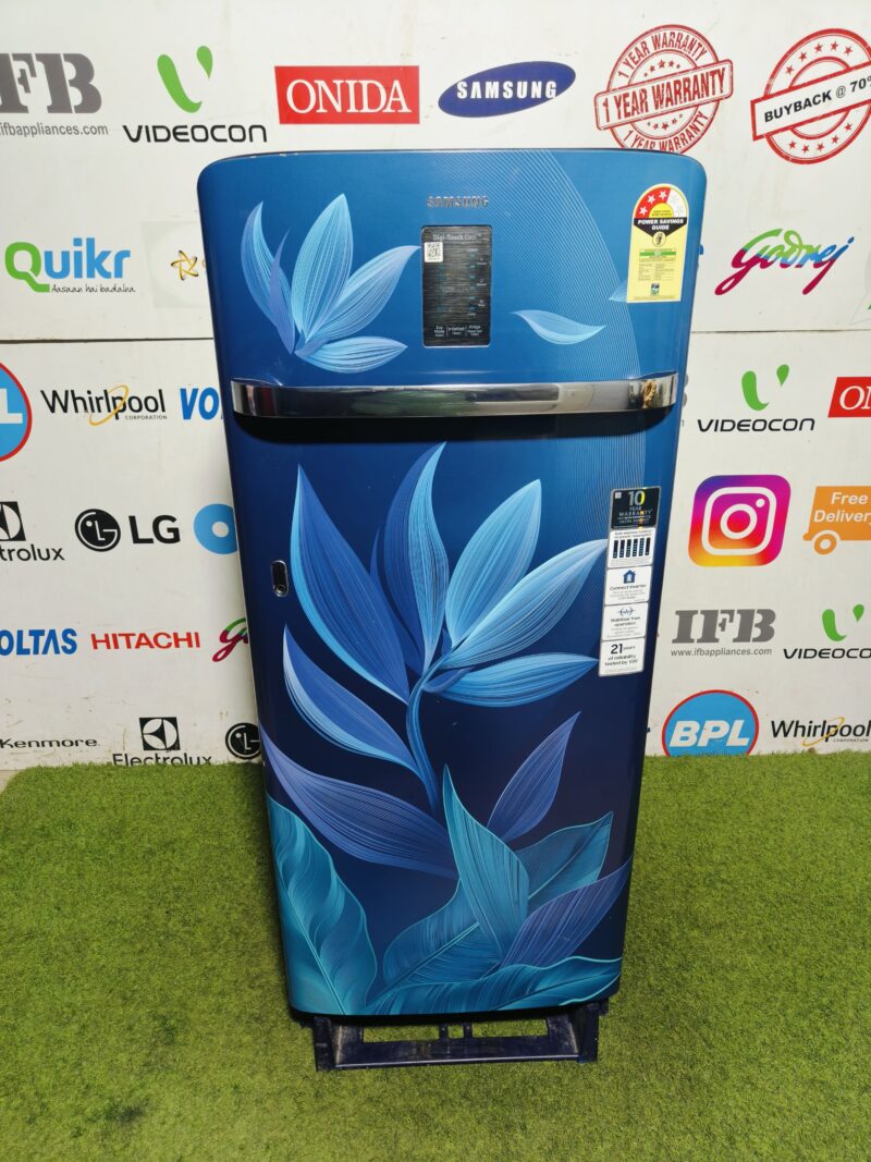 Samsung home connect digital inverter with digital display 220 lte blue flower model gently used single door refrigerator