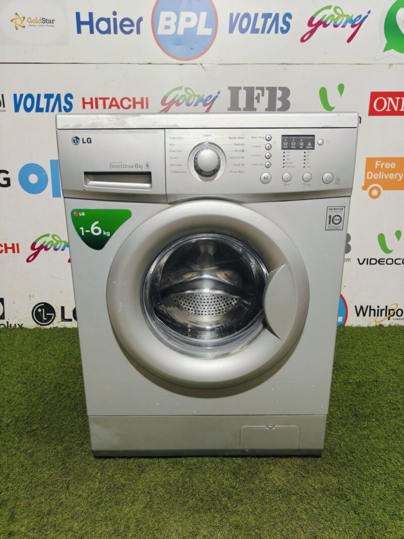 LG direct drive digital inverter silver in colour 6 kg fully automatic gently used front load washing machine