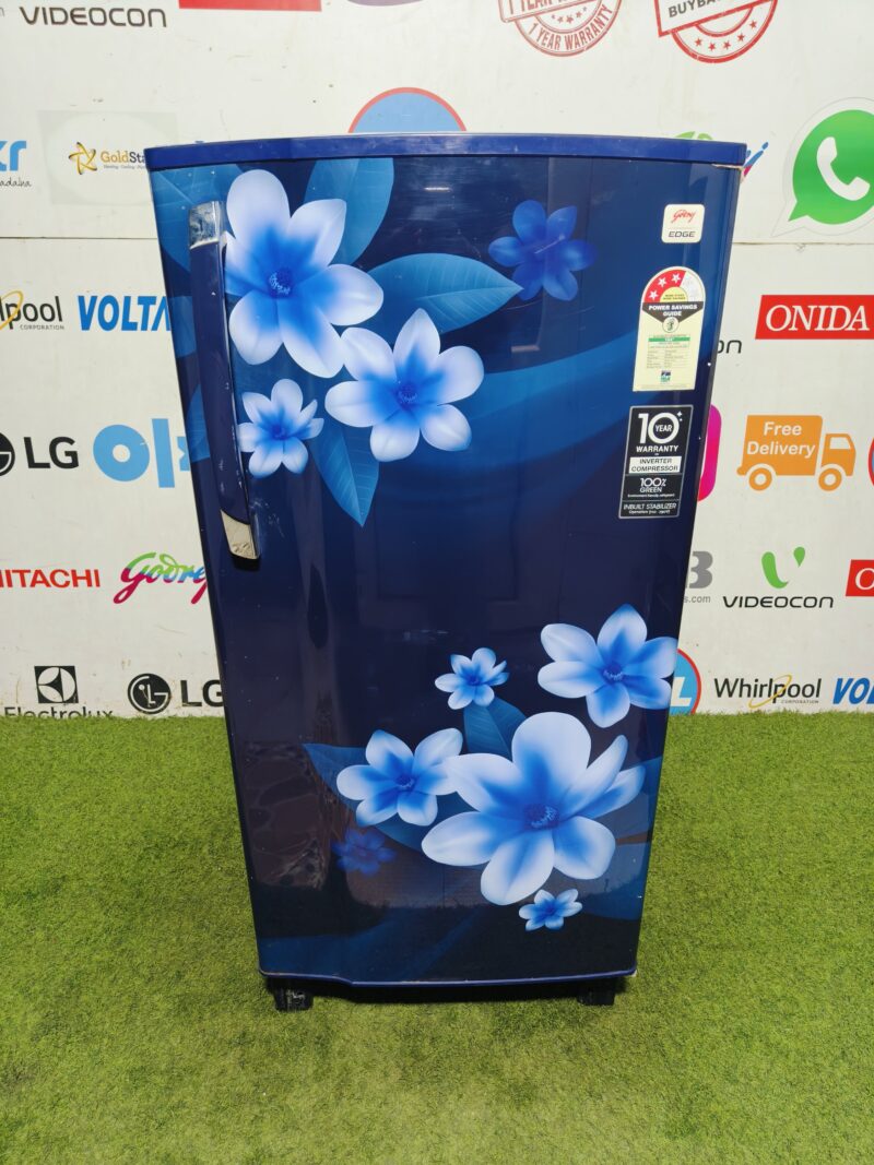 Godrej edge 190 lte inbuilt stabiliser gently used blue flower model single door refrigerator