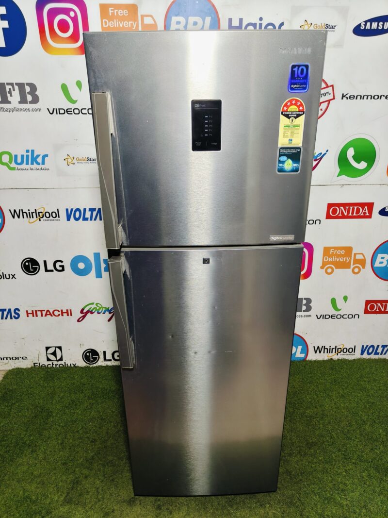 Samsung digital inverter 5 star energy rating inbuilt stabiliser steel finish 350 lte double door gently used refrigerator (Refurbished)