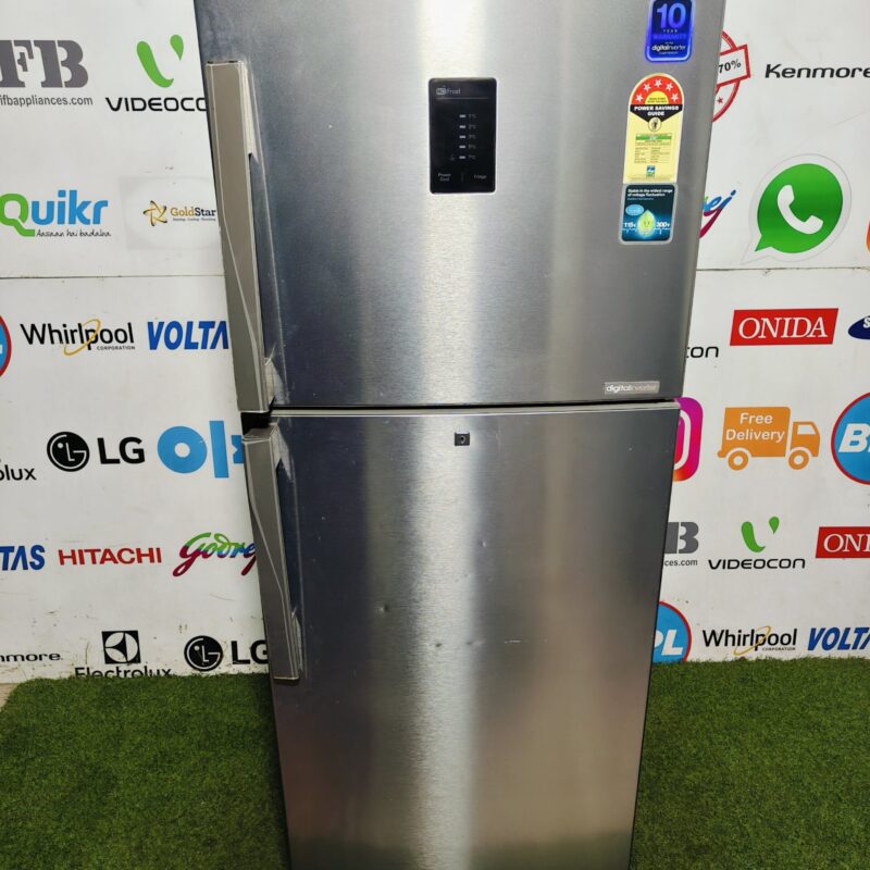 Samsung digital inverter 5 star energy rating inbuilt stabiliser steel finish 350 lte double door gently used refrigerator (Refurbished)