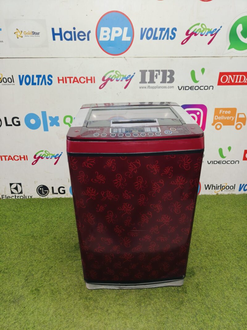 LG fuzzy logic turbo drum 7 kg red flower body design fully automatic top load washing machine