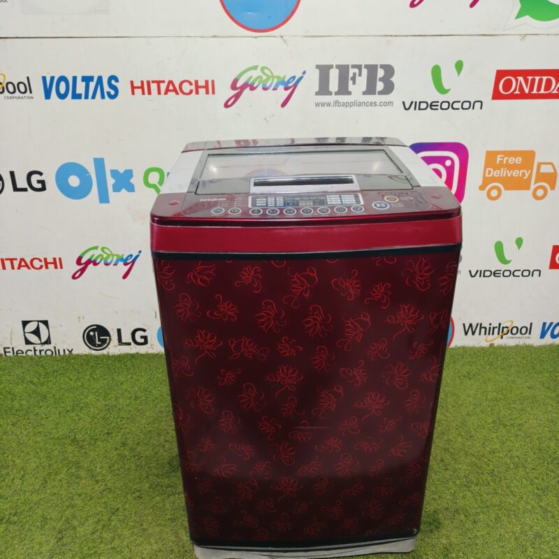 LG fuzzy logic turbo drum 7 kg red flower body design fully automatic top load washing machine (Refurbished)