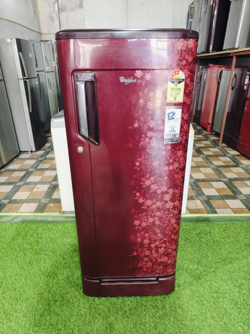 Whirlpool ice magic power cool 190 ltr with base stand & onion tray red flower model single door refrigerator