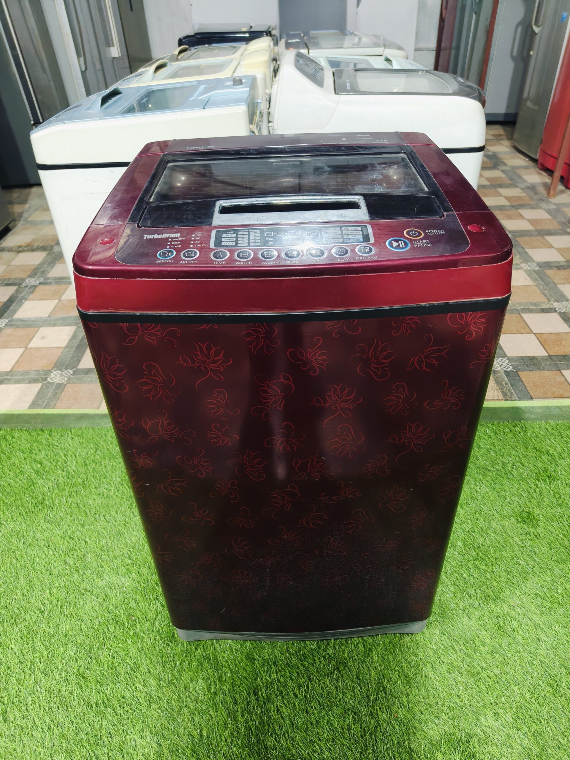 LG fuzzy logic turbo drum 7 kg red flower model gently used fully automatic top load washing machine
