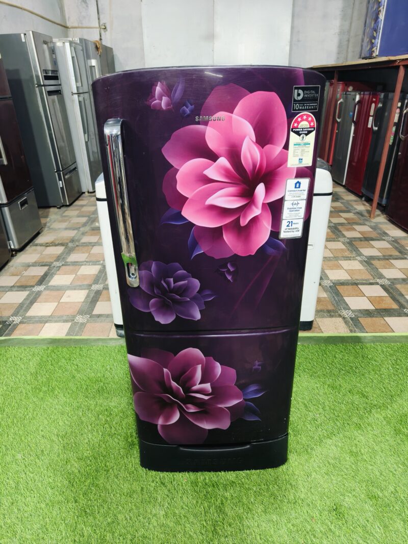 Samsung 5 star energy rating home connect digital inverter with base stand and onion tray 190 ltr flower model single door refrigerator