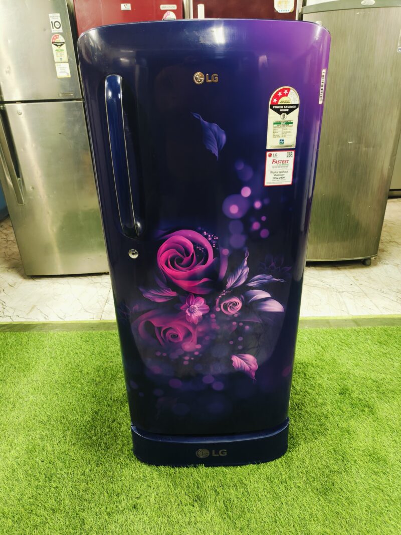 LG 3D flower model with base stand and onion tray works without stabilizer like new condition 190 ltr single door refrigerator