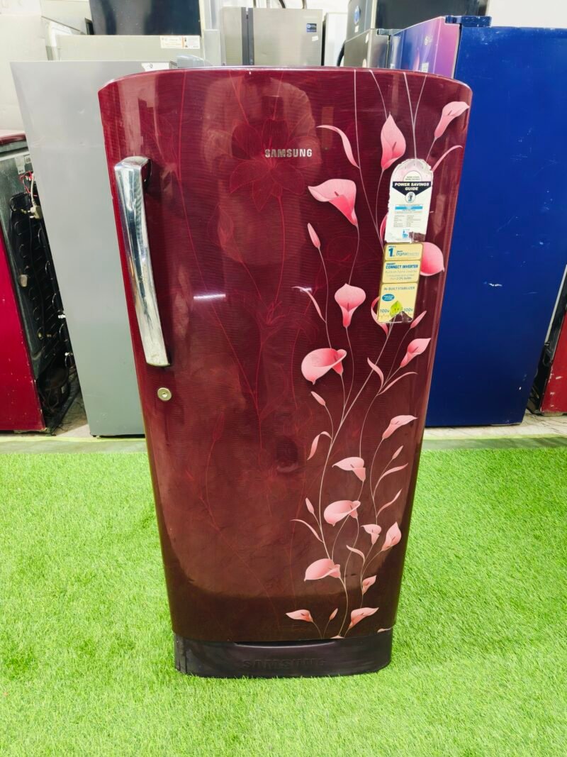 Samsung digital inverter 5 star energy rating with base stand & onion tray 190 ltr red flower model single door refrigerator