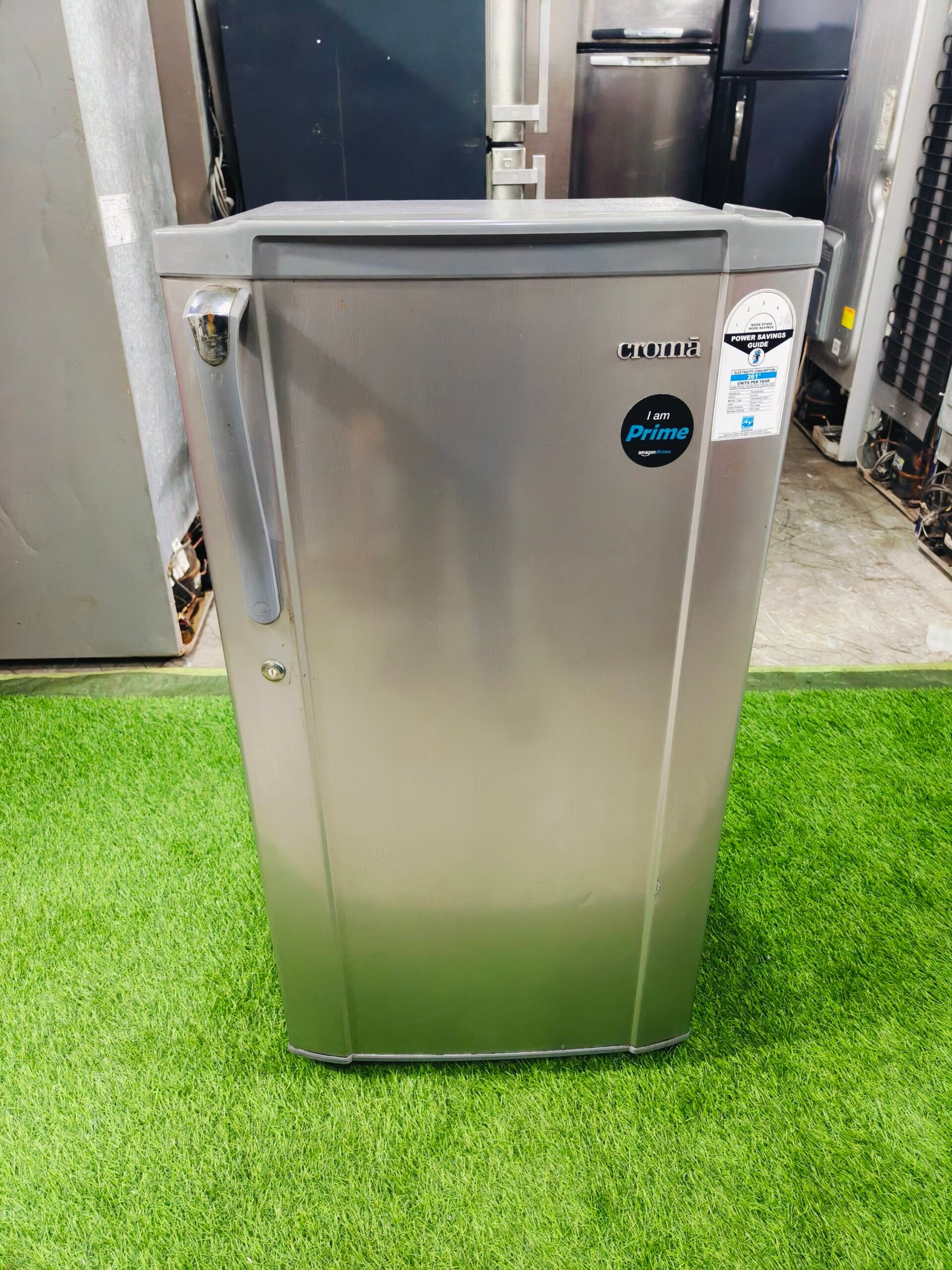 Croma steel finish 4 star energy rating 190 ltr gently used single door refrigerator