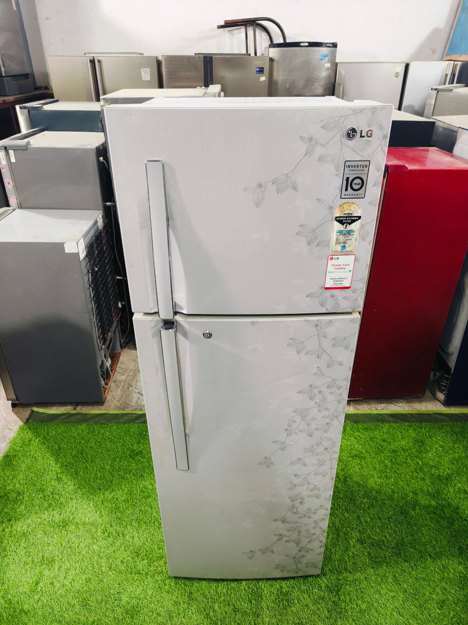 LG 4 star energy rating grey flower model 320 ltr used double door refrigerator - Image 2
