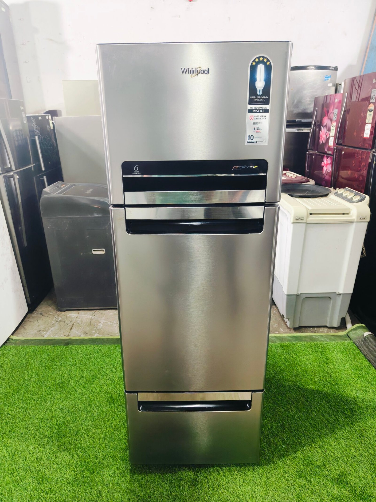 Whirlpool 6th sense proton with 5 star energy rating Steel finish 260 ltr 3 door like new condition used refrigerator