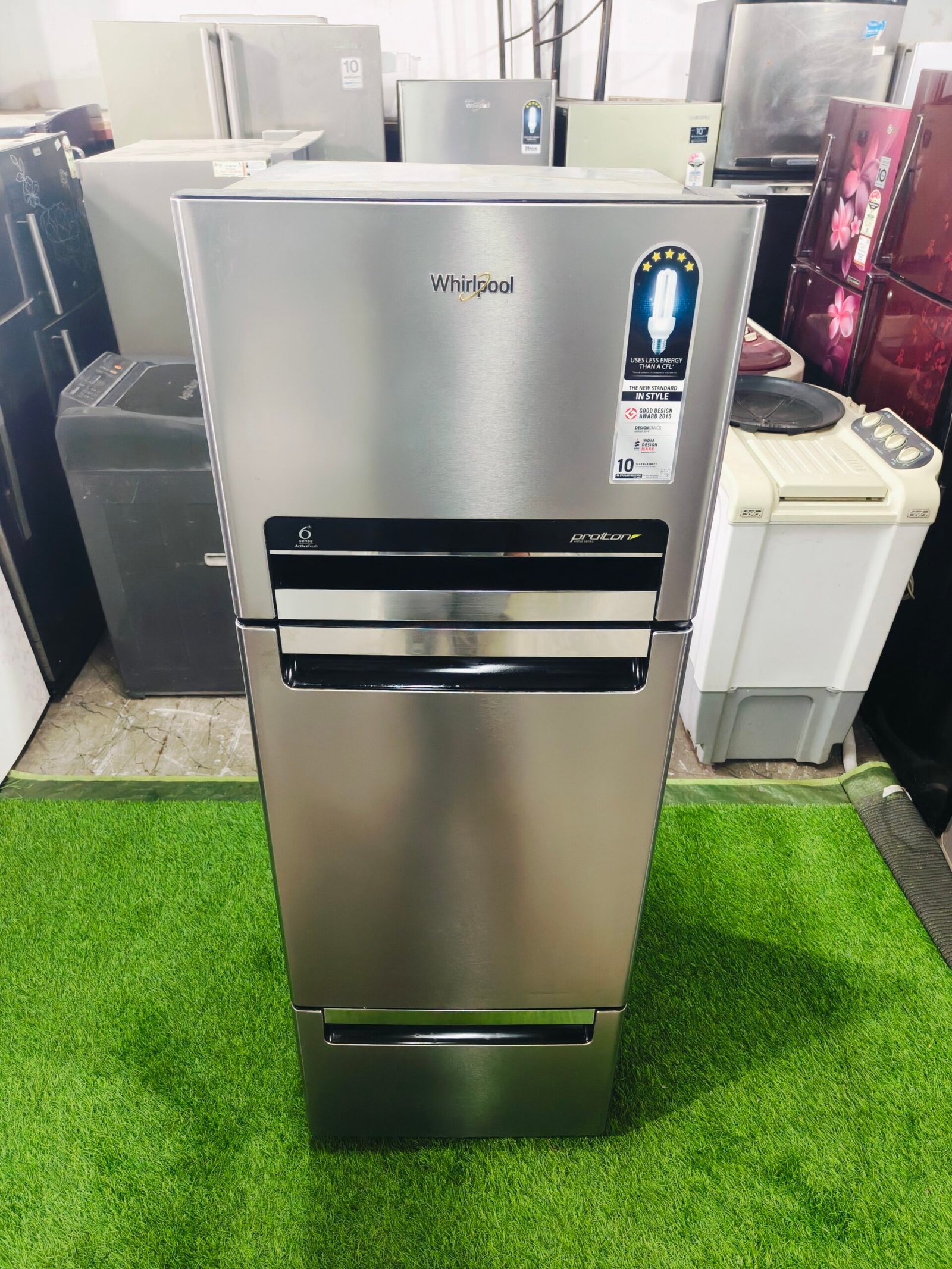 Whirlpool 6th sense proton with 5 star energy rating Steel finish 260 ltr 3 door like new condition used refrigerator - Image 2