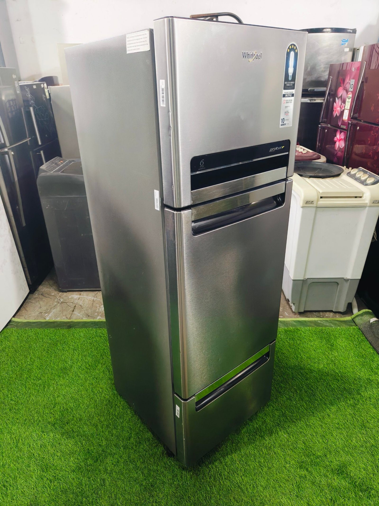 Whirlpool 6th sense proton with 5 star energy rating Steel finish 260 ltr 3 door like new condition used refrigerator - Image 5