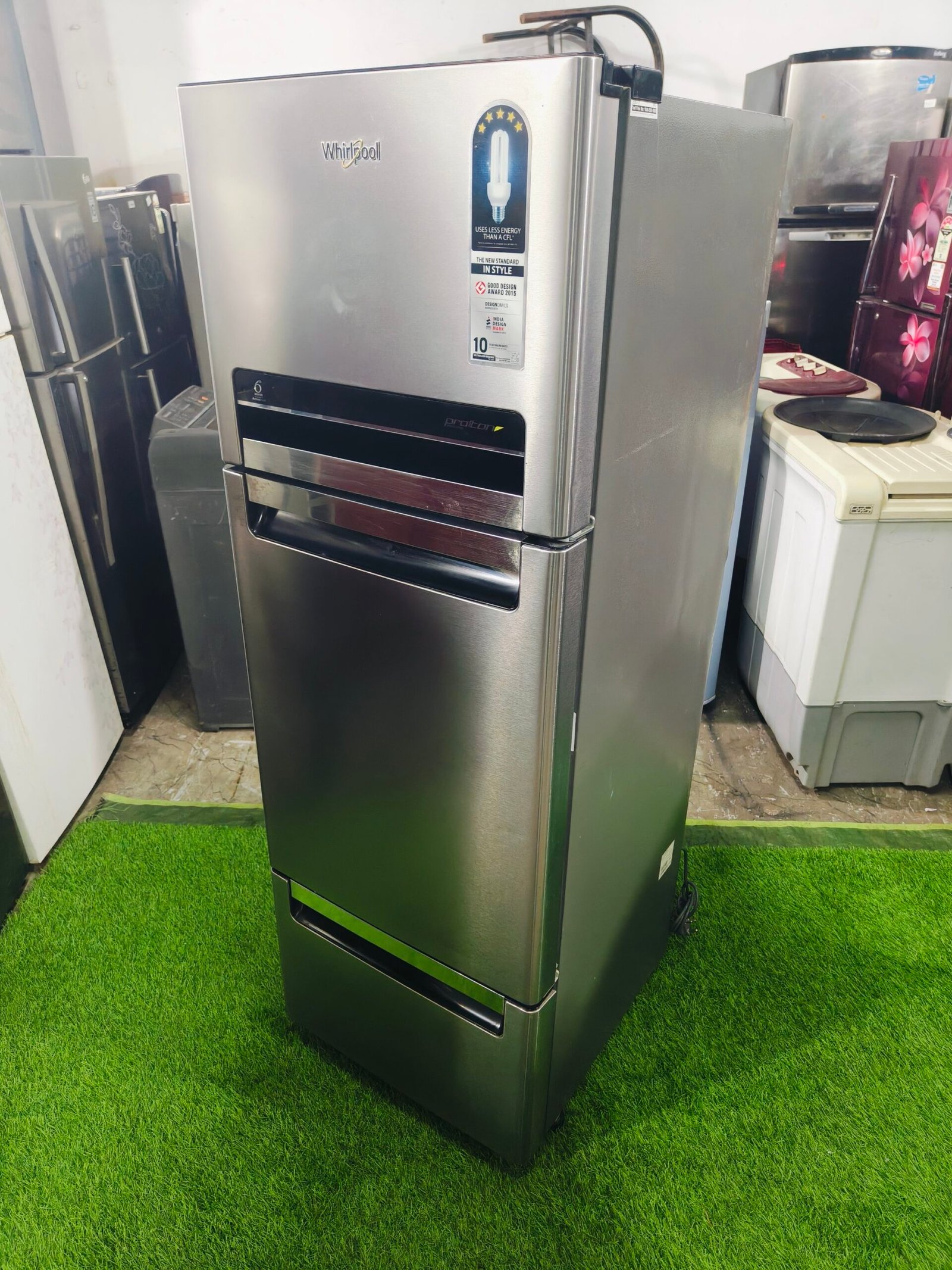 Whirlpool 6th sense proton with 5 star energy rating Steel finish 260 ltr 3 door like new condition used refrigerator - Image 4