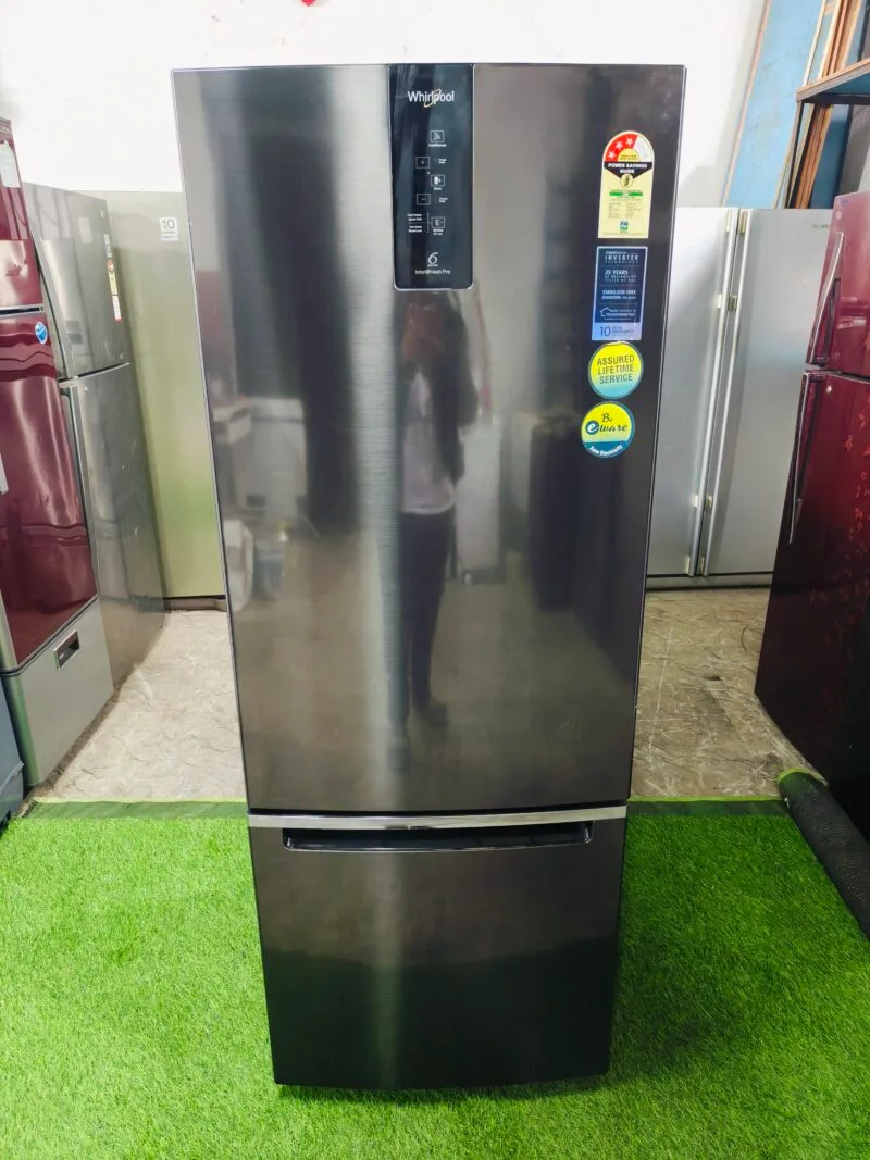 Whirlpool home connect intellisense inverter technology steel finish like new condition 330 ltr double door bottom freezer refrigerator