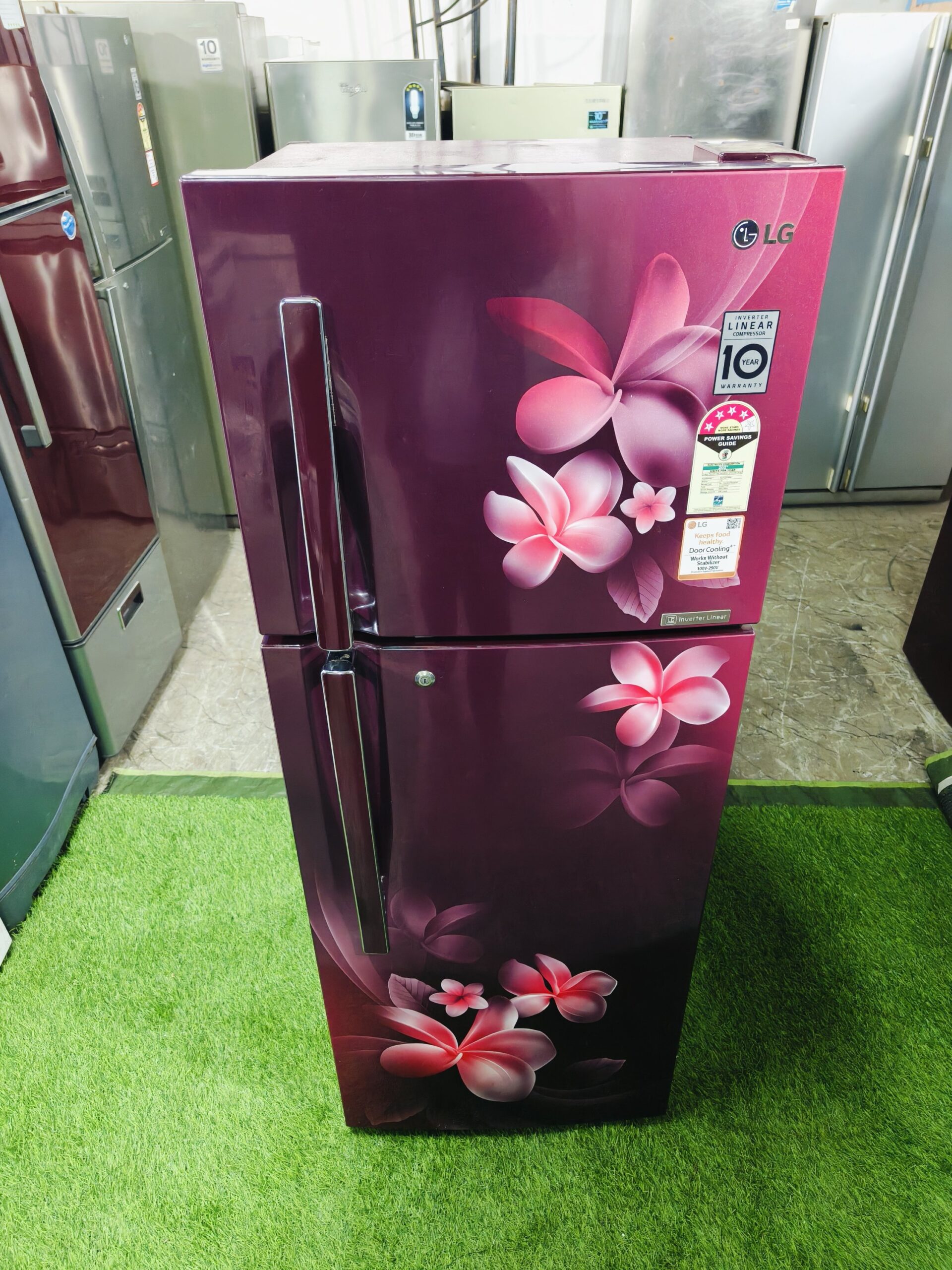 LG 4 star energy rating linear inverter with pink flower model 260 ltr gently used double door refrigerator - Image 2