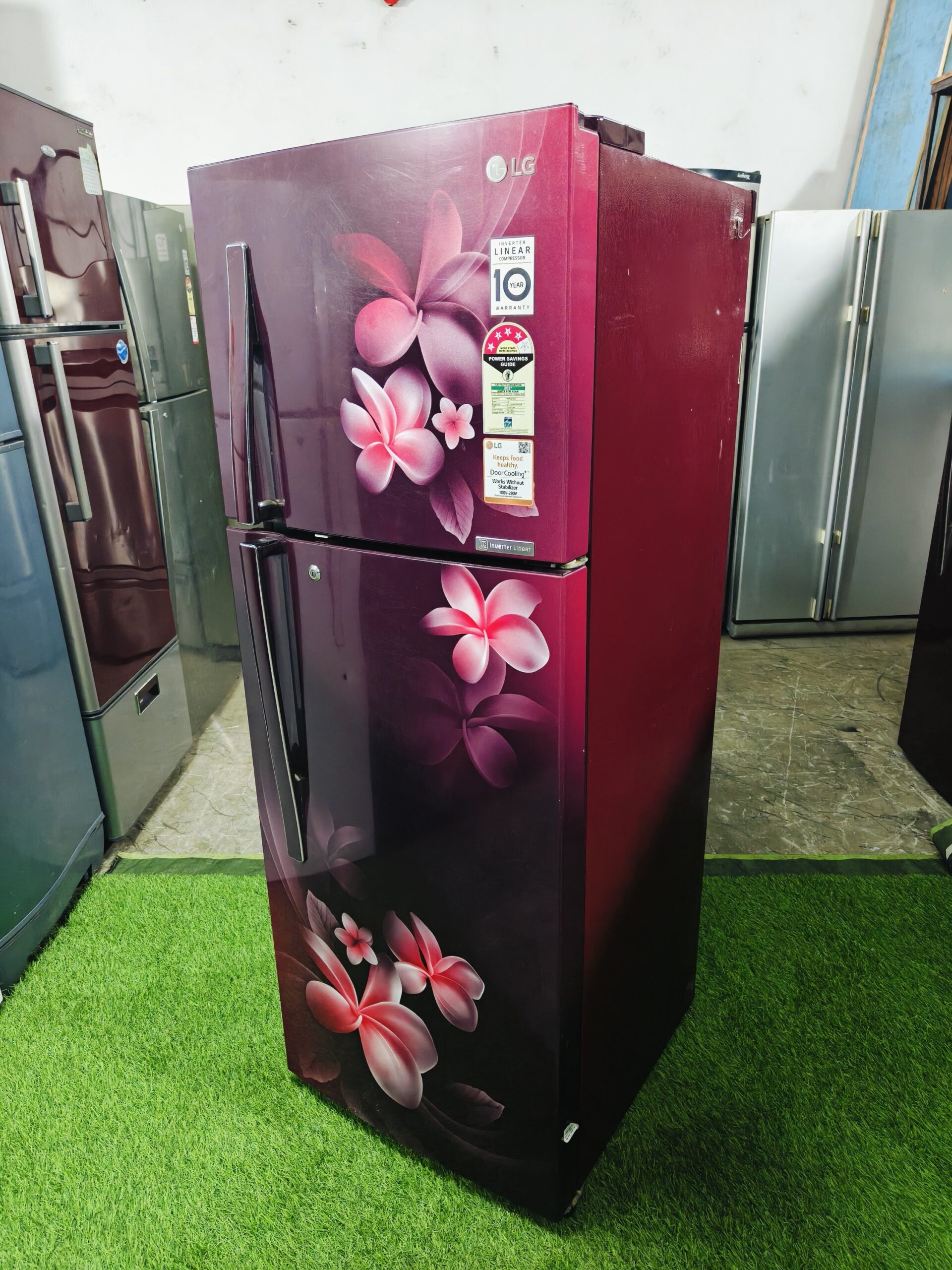 LG 4 star energy rating linear inverter with pink flower model 260 ltr gently used double door refrigerator - Image 5