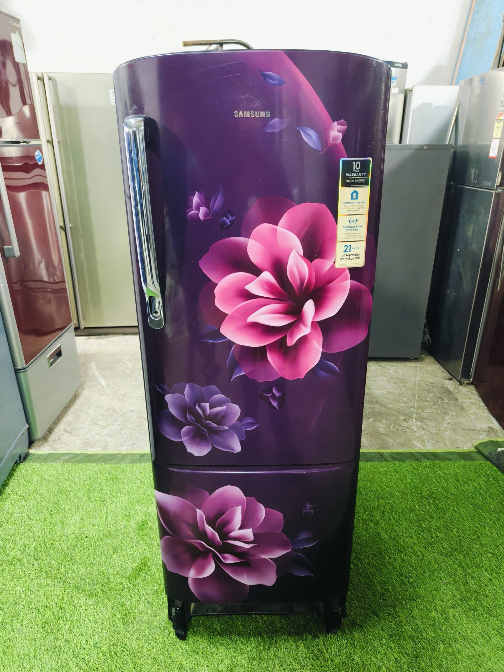 Samsung digital inverter 5 star energy rating pink flower model 240 ltr jumbo single door refrigerator
