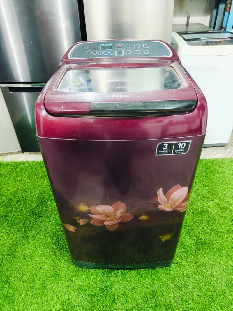 Samsung active wash magic dispenser 7.5 kg maroon flower model fully automatic gently used top load washing machine