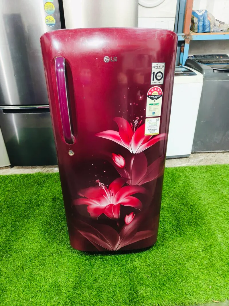 LG smart inverter 5 star energy rating pink flower model 190 ltr gently used single door refrigerator