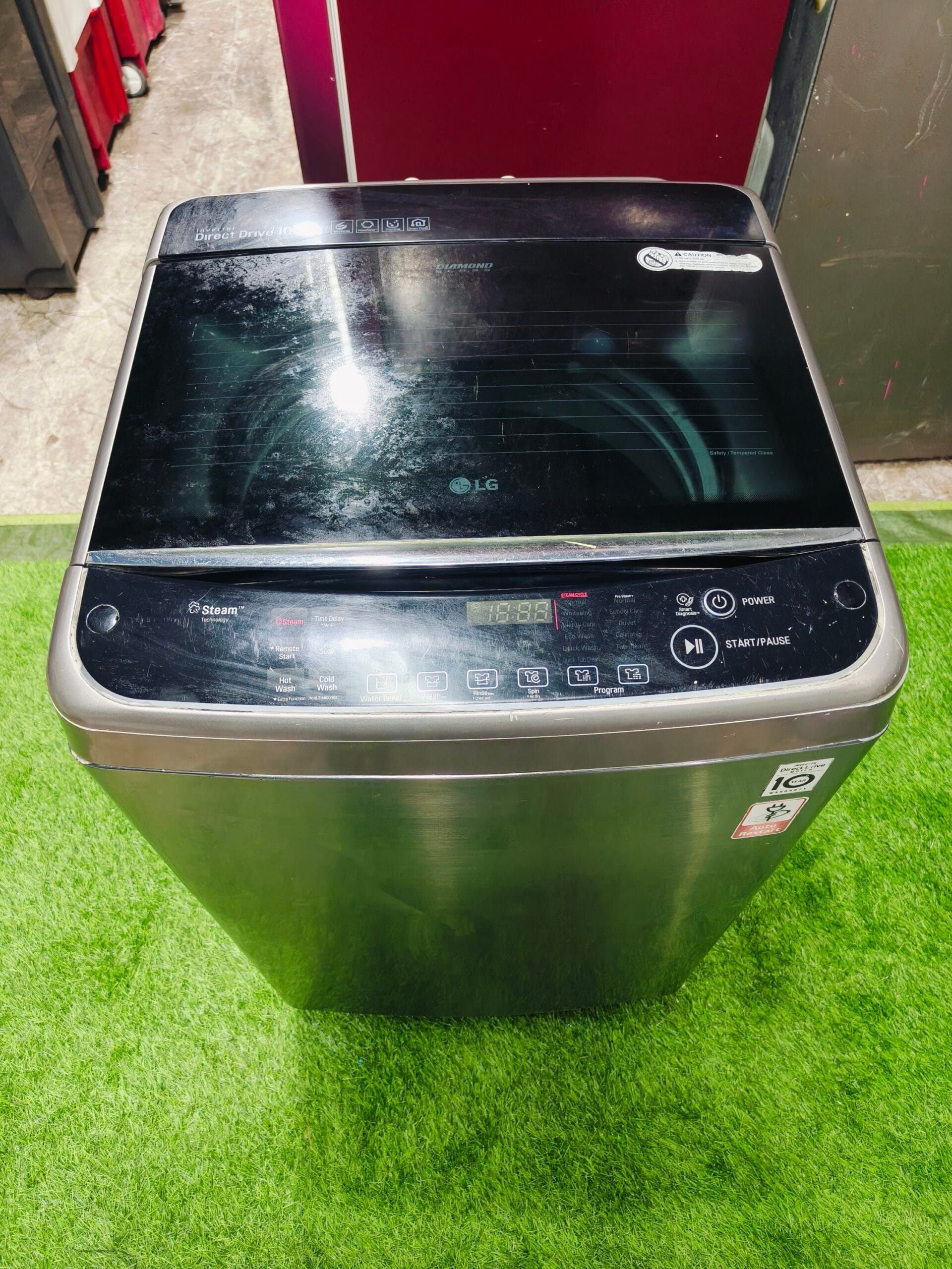LG steam direct drive digital inverter 5 star energy rating steel finish in colour fully automatic 10 kg top load washing machine - Image 2