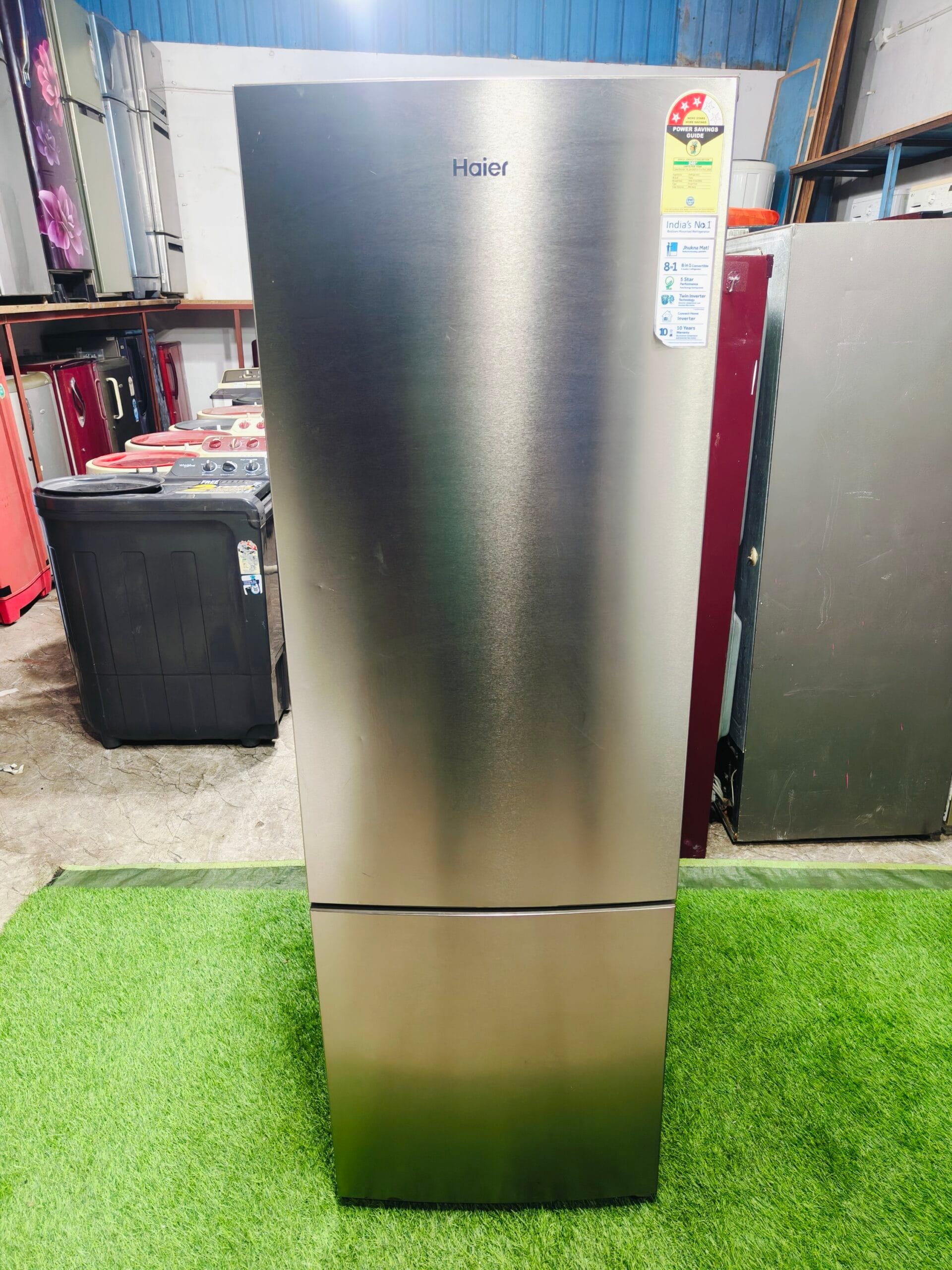 Haier steel finish home connect twin inverter technology with bottom freezer 280 ltr gently used double door refrigerator