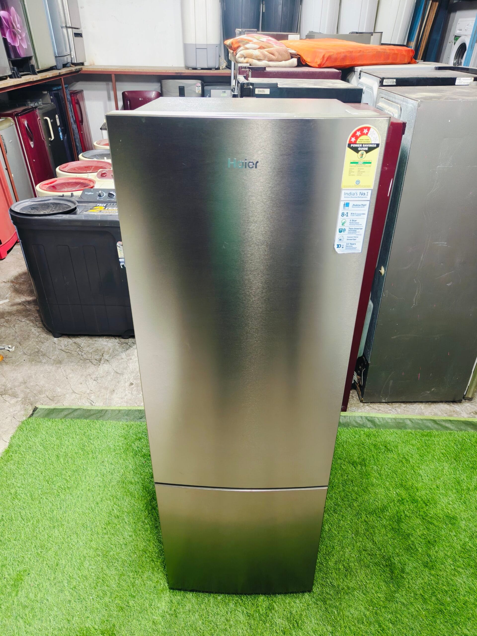 Haier steel finish home connect twin inverter technology with bottom freezer 280 ltr gently used double door refrigerator - Image 2