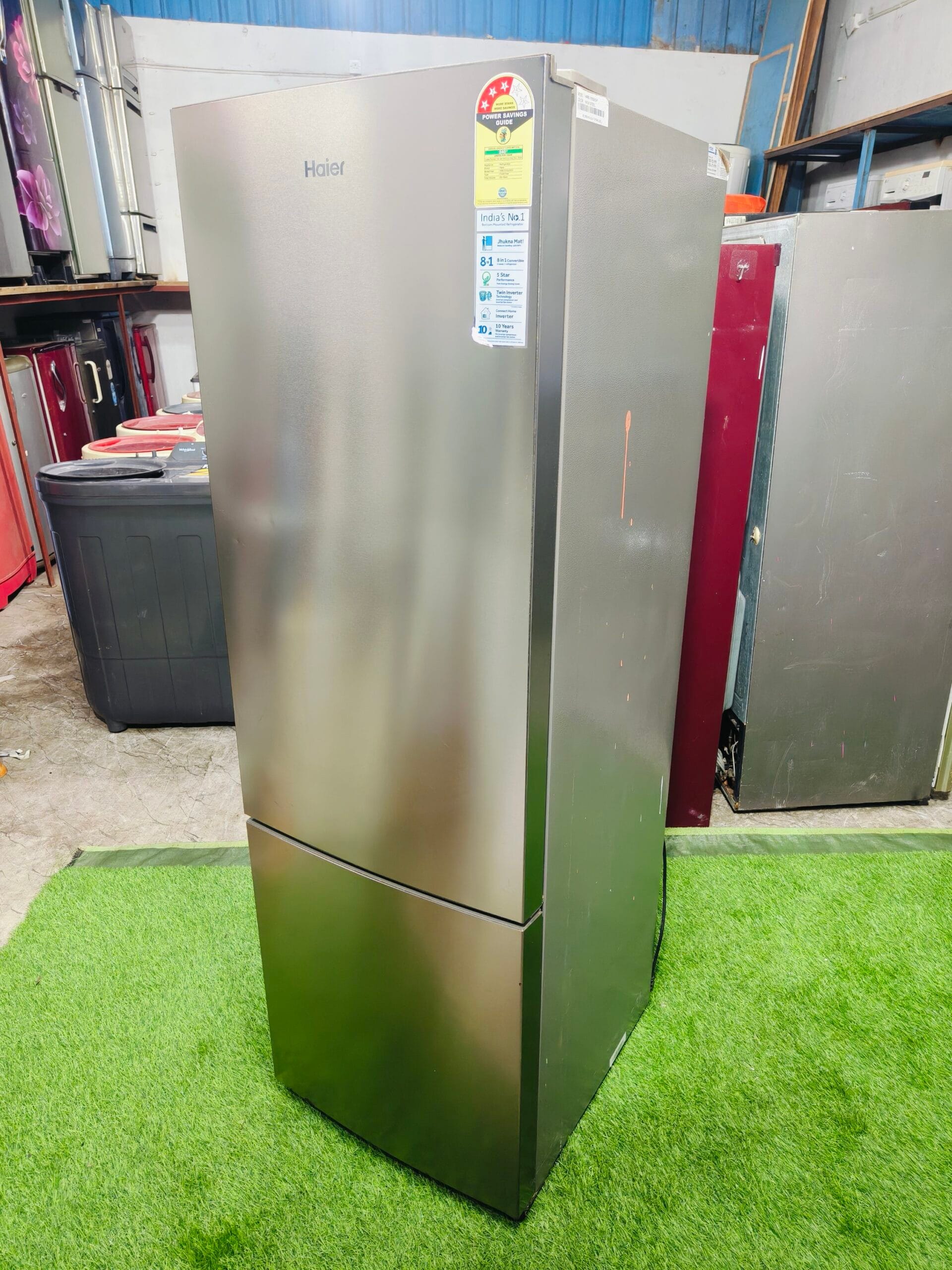 Haier steel finish home connect twin inverter technology with bottom freezer 280 ltr gently used double door refrigerator - Image 5