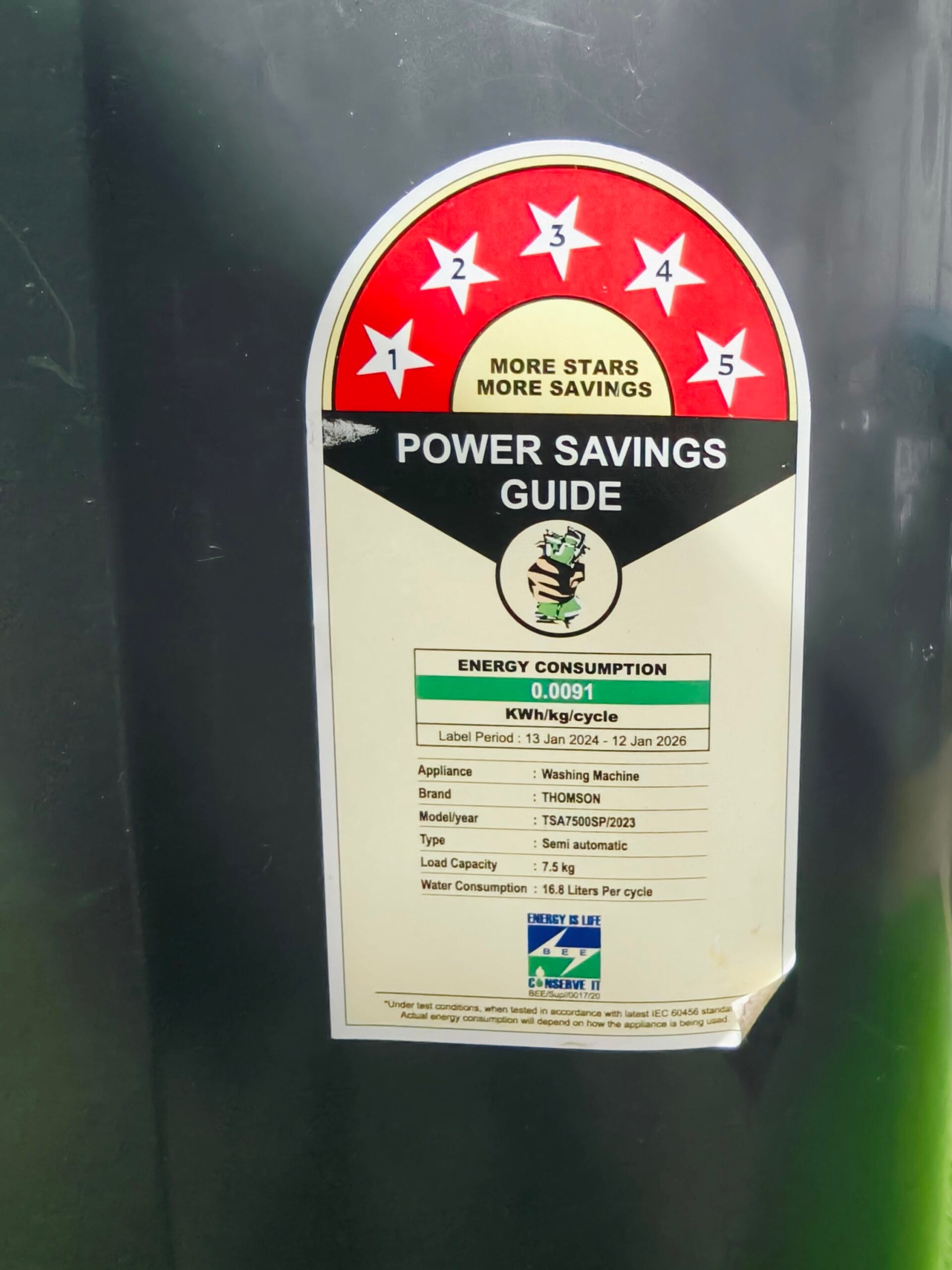 Thomson 5 star energy rating 7.5 kg black in colour gently used semi-automatic washing machine - Image 3