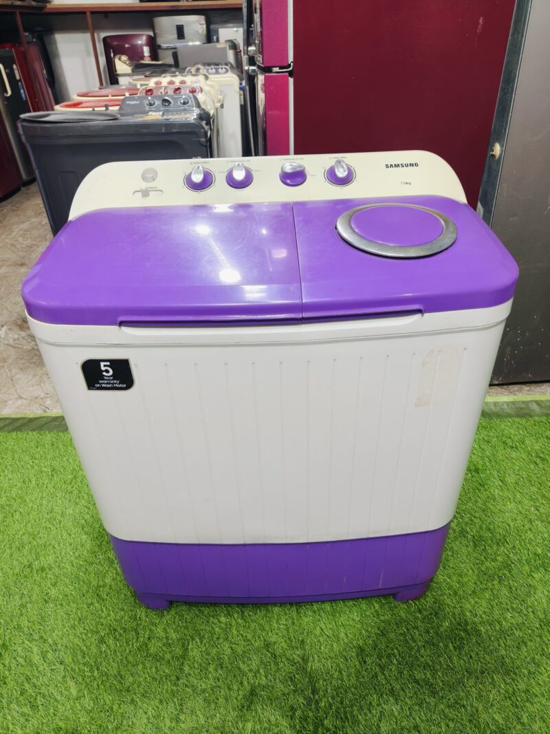 Samsung 5 star energy rating white & purple in colour 7 kg gently used semi-automatic washing machine