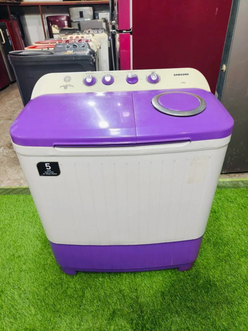 Samsung 5 star energy rating white & purple in colour 7 kg gently used semi-automatic washing machine